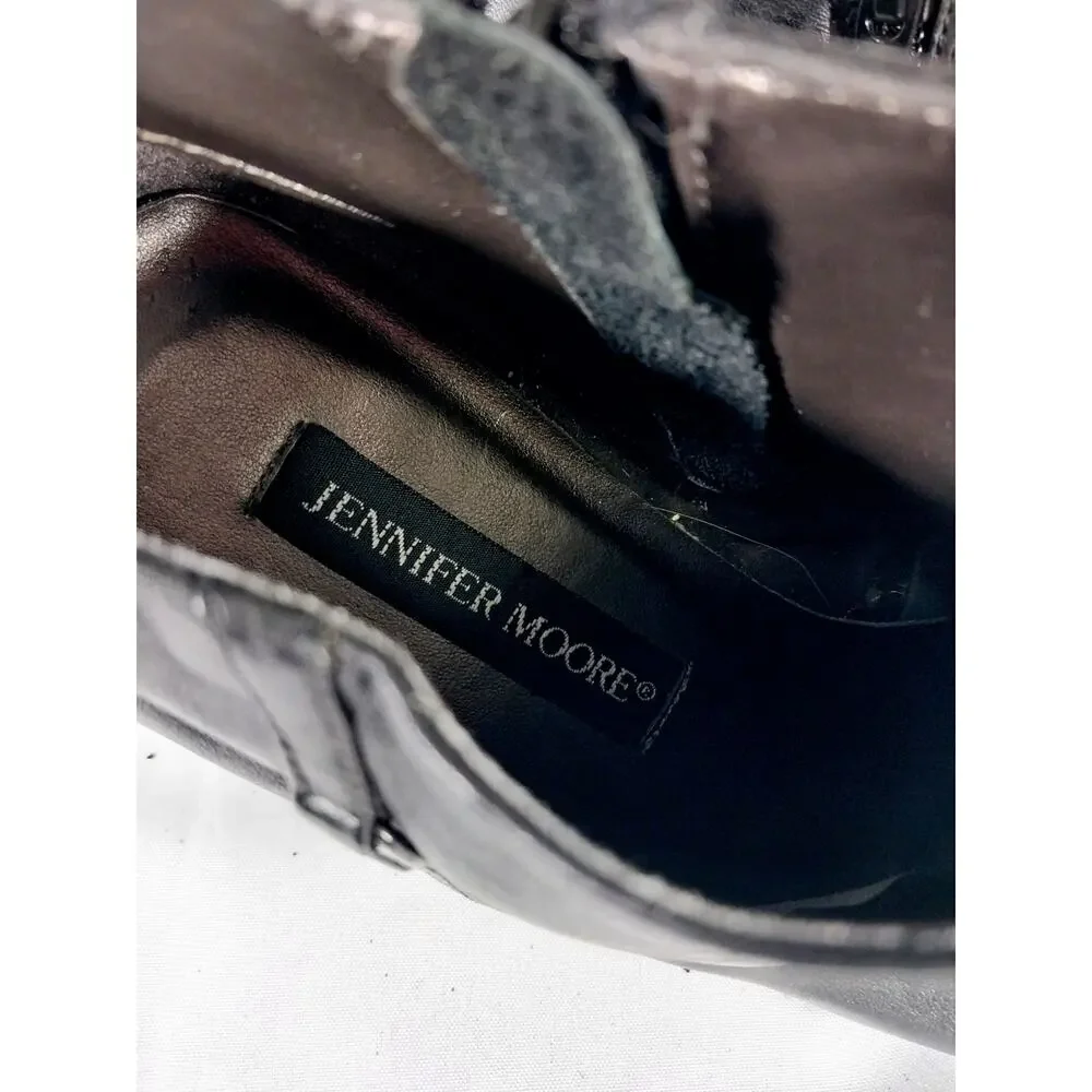 JENNIFER MOORE! BLACK GENUINE LEATHER RECTANGULAR HEEL, ZIP ANKLE BOOTS! SZ 9M